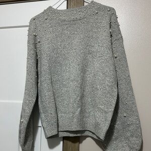 Elegant Women's Gray Sweater with Pearl Details